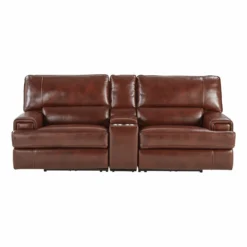 OXFORD LEATHER TRIPLE POWER RECLINING CONSOLE SOFA